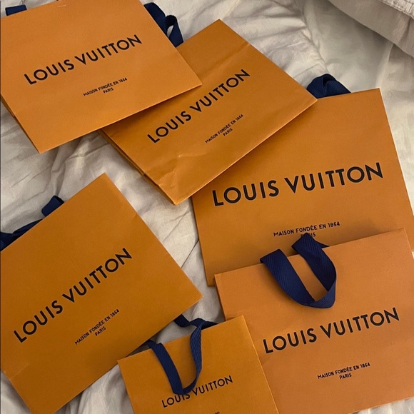 Louis Vuitton Bold Orange shopping Bags with Blue Handles 5 bundle - Picture 1 of 1